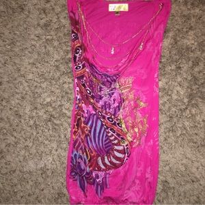👑 🎃 Christian Audigier Hot Pink XS Tank Dress w/Chains 👗 Halloween